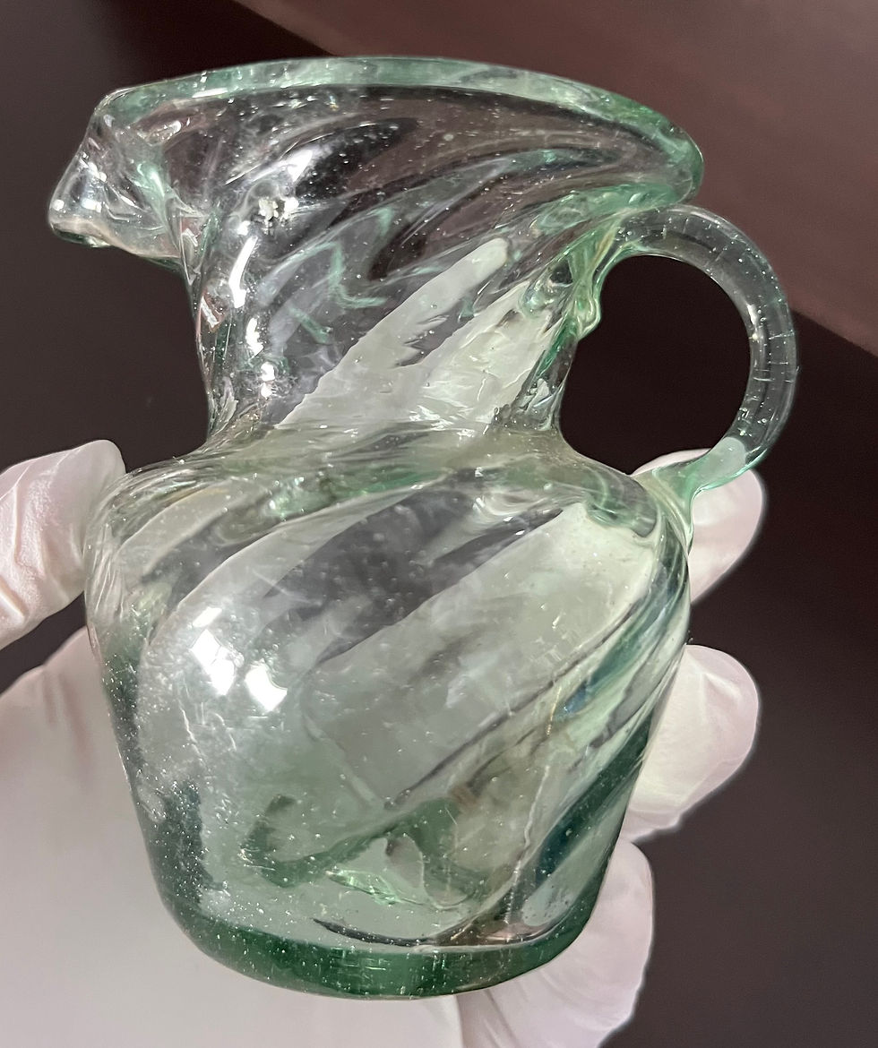 Thumbnail: Antique Aquamarine Swirl Blown Glass Pitcher