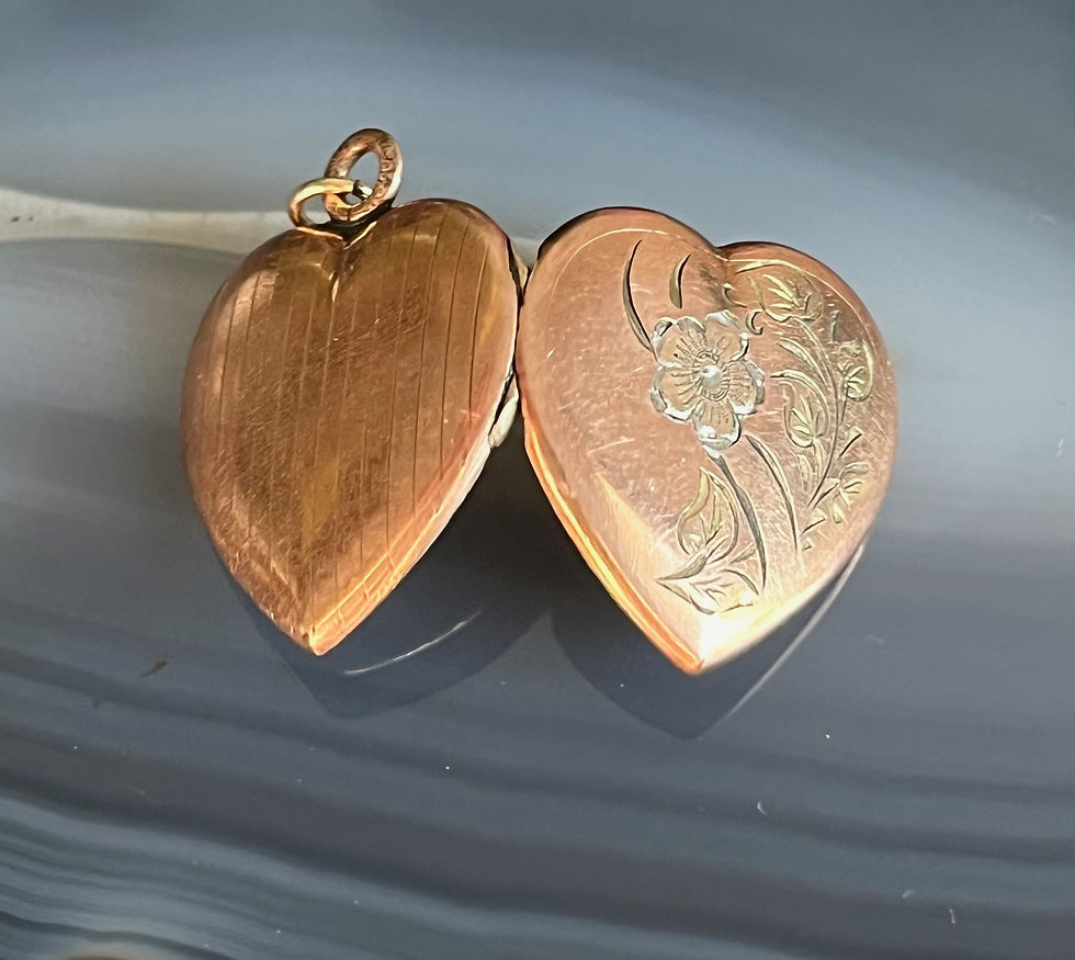 Thumbnail: Antique Rose Gold Filled Heart Shaped Floral Engraved Photo Locket