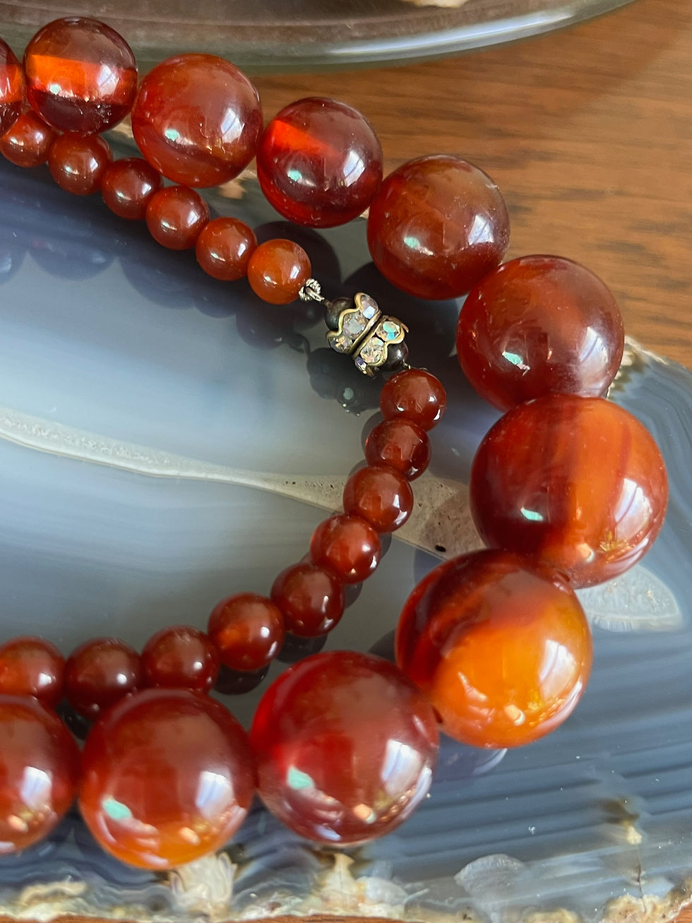 Thumbnail: Beautiful Large Bakelite Cognac Butterscotch Amber Round Bead Long Necklace