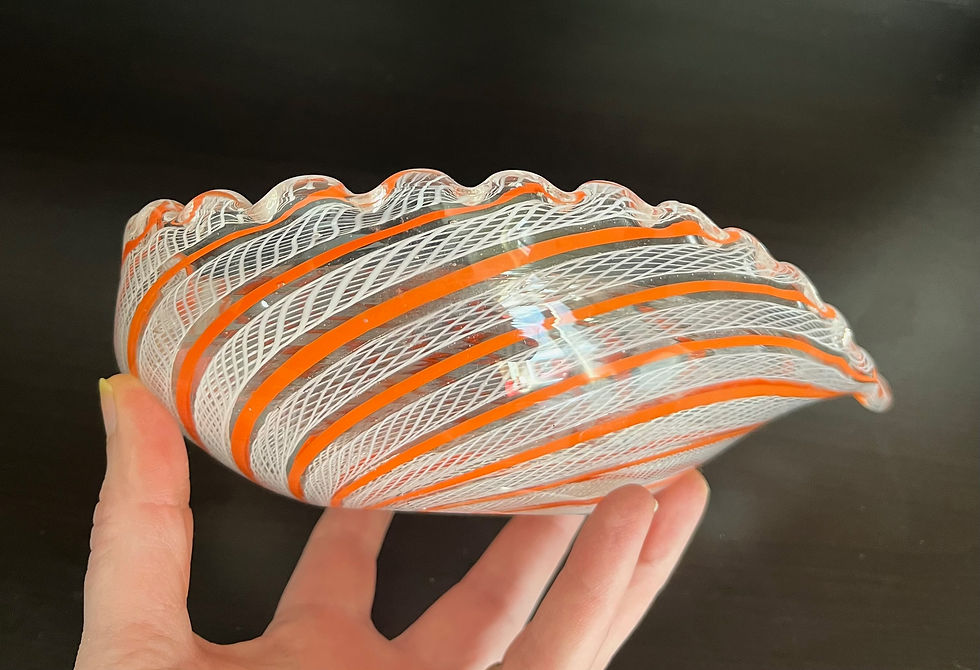 Thumbnail: 1950s or 60s Vintage Murano Fratelli Toso Zanfirico Orange Ribbons Bowl