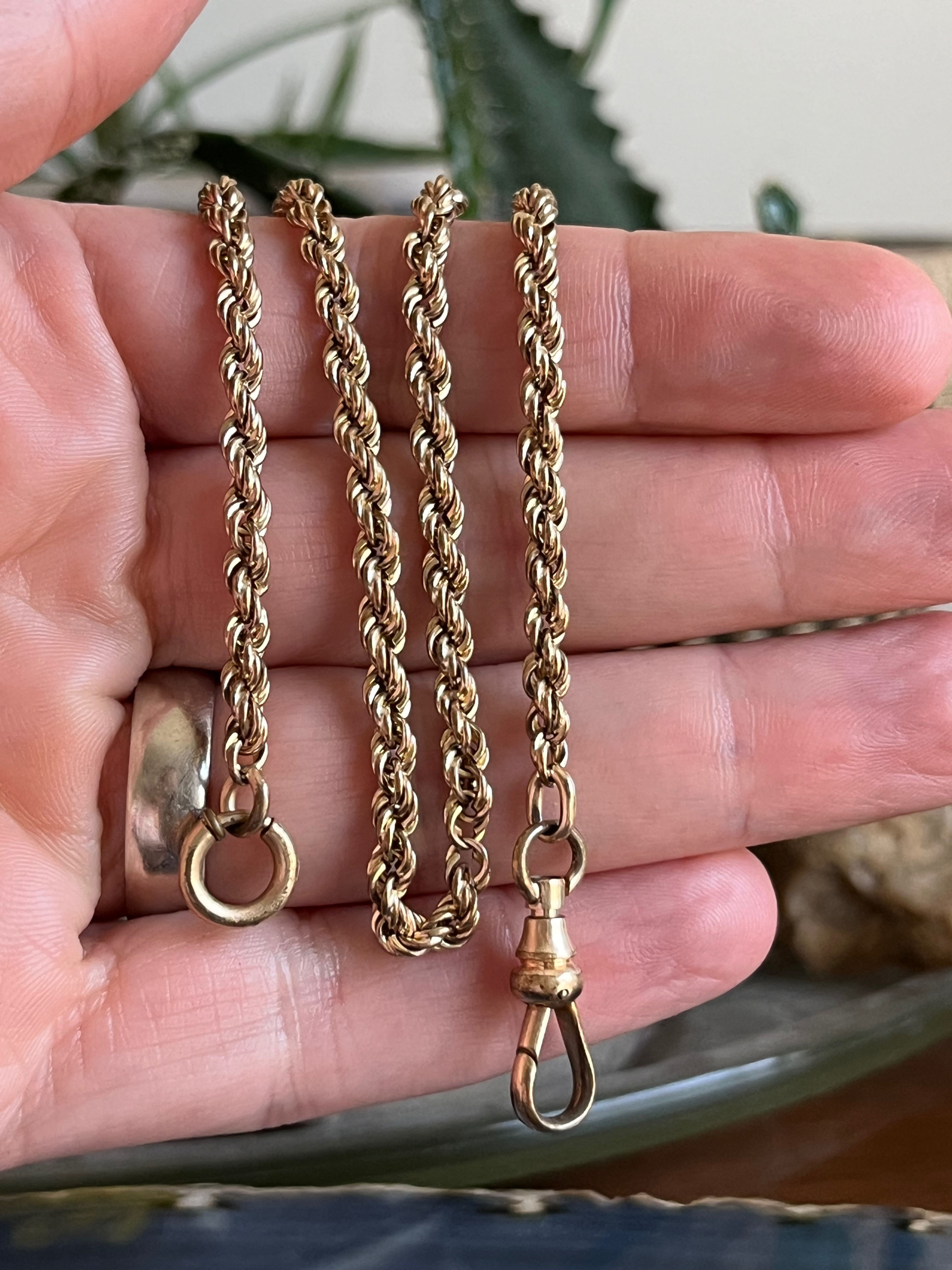 Antique Gold Filled Twisted Rope Watch Fob Chain Dog Clip C Clasp