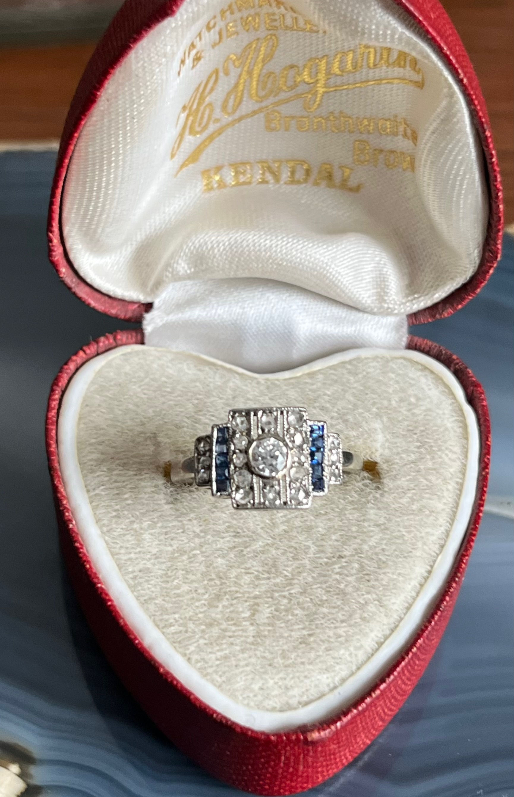 Antique 14K White Gold Art Deco Rose Cut Diamond Blue Spinel Ring