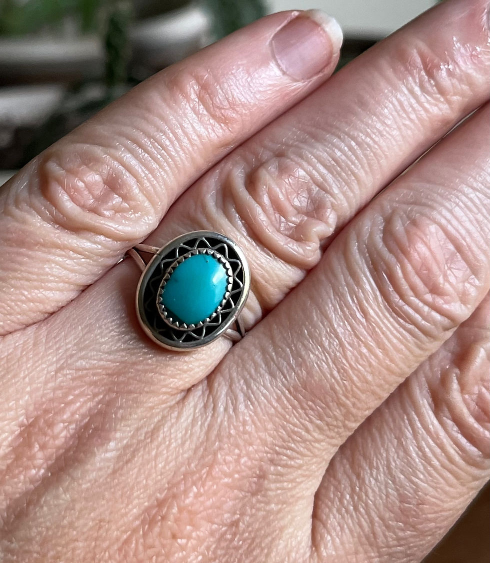 Thumbnail: Vintage Native American Navajo Sterling Silver Turquoise Ladies Ring