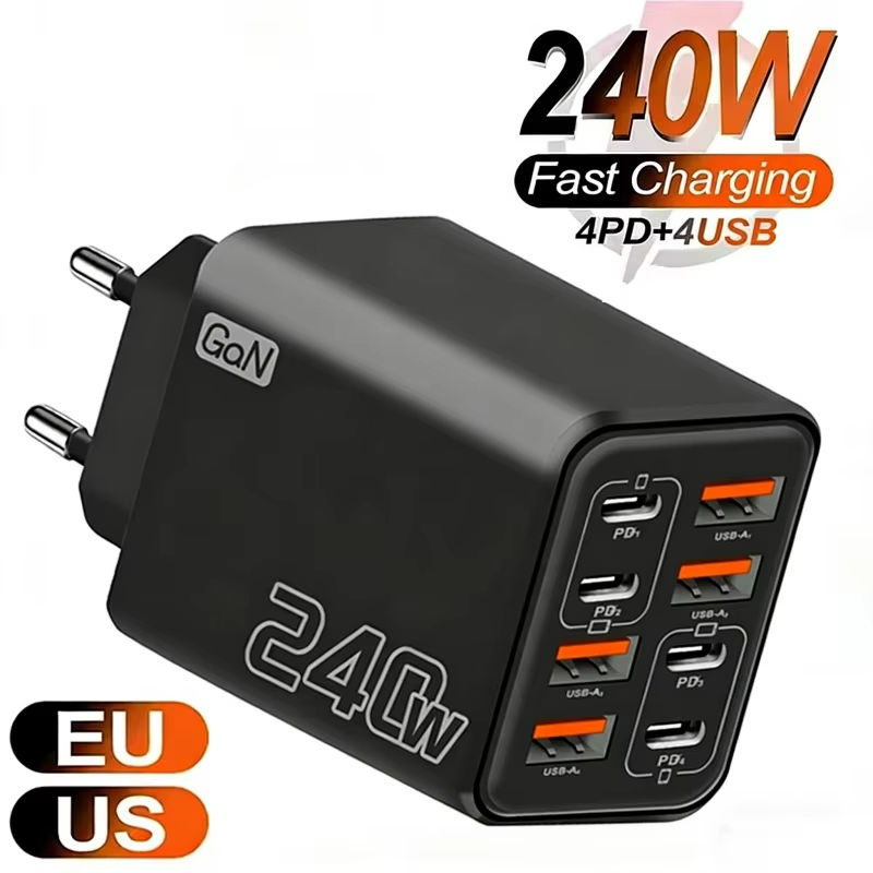 240W GaN USB C Charger 8 in 1 Fast Charging Phone Charger Power Adapter For iPho