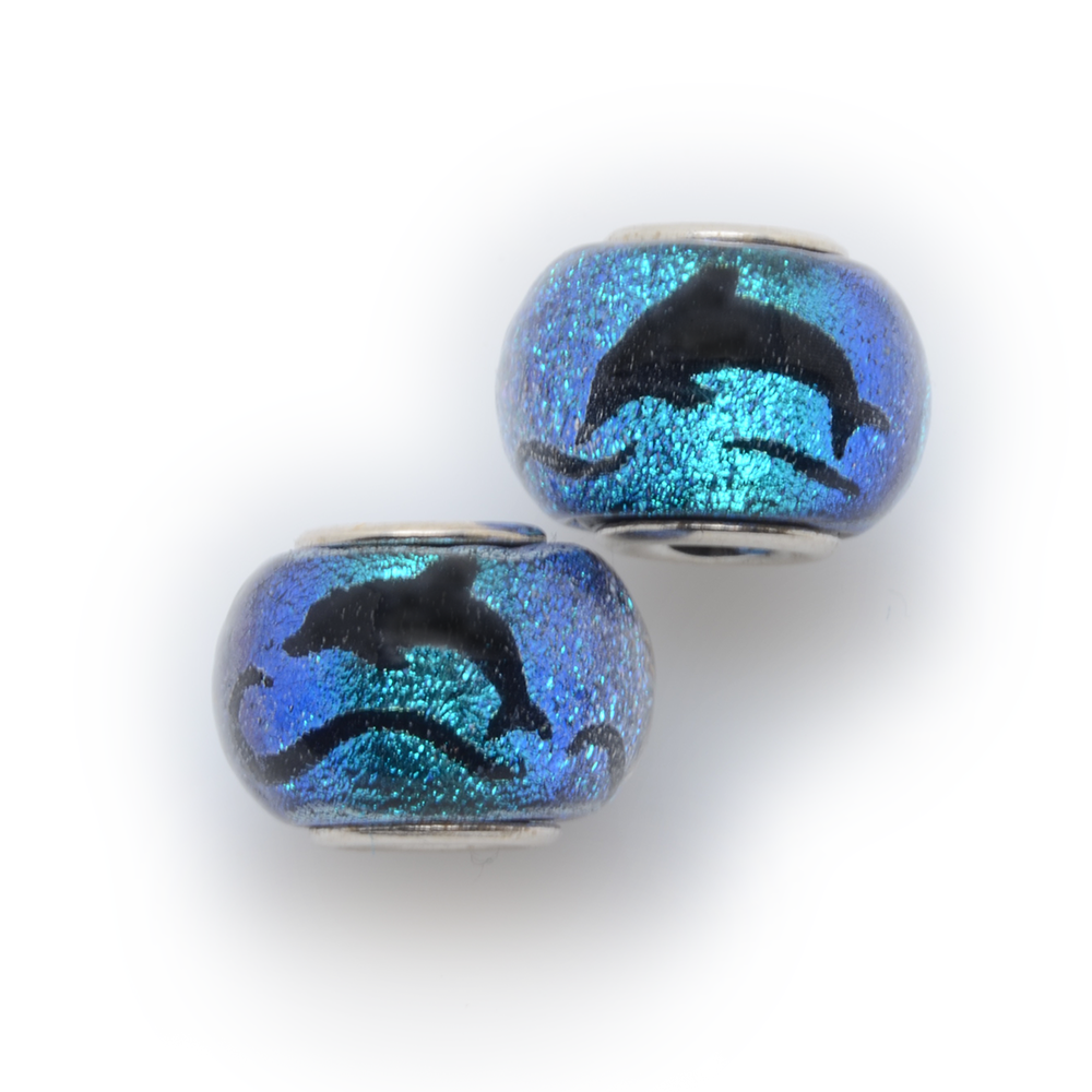 Glass Bead | Dolphins - Blue