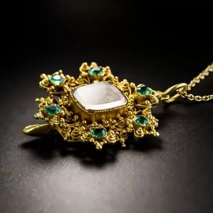 Thumbnail: GEORGIAN EMERALD MEMORIAL PENDANT / PIN