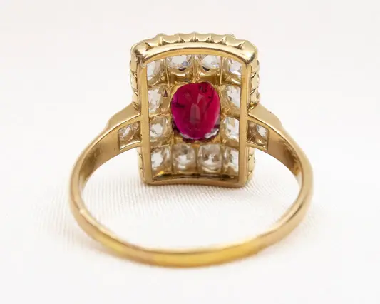 Thumbnail: French Imperial Rectangular Ruby & Diamond Halo Ring