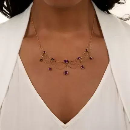 Thumbnail: TURN-OF-THE-CENTURY AMETHYST SWAG NECKLACE