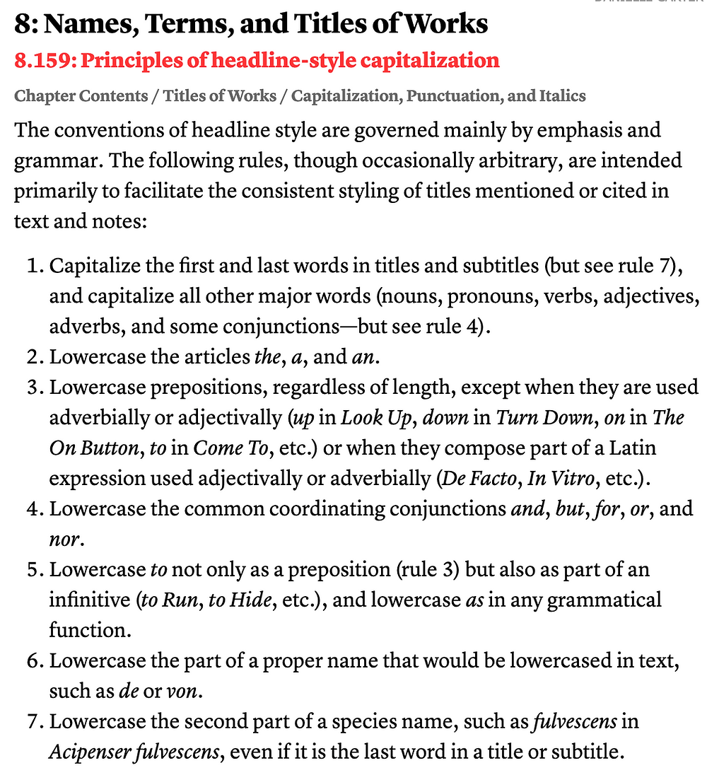 Rules governing title caps.
