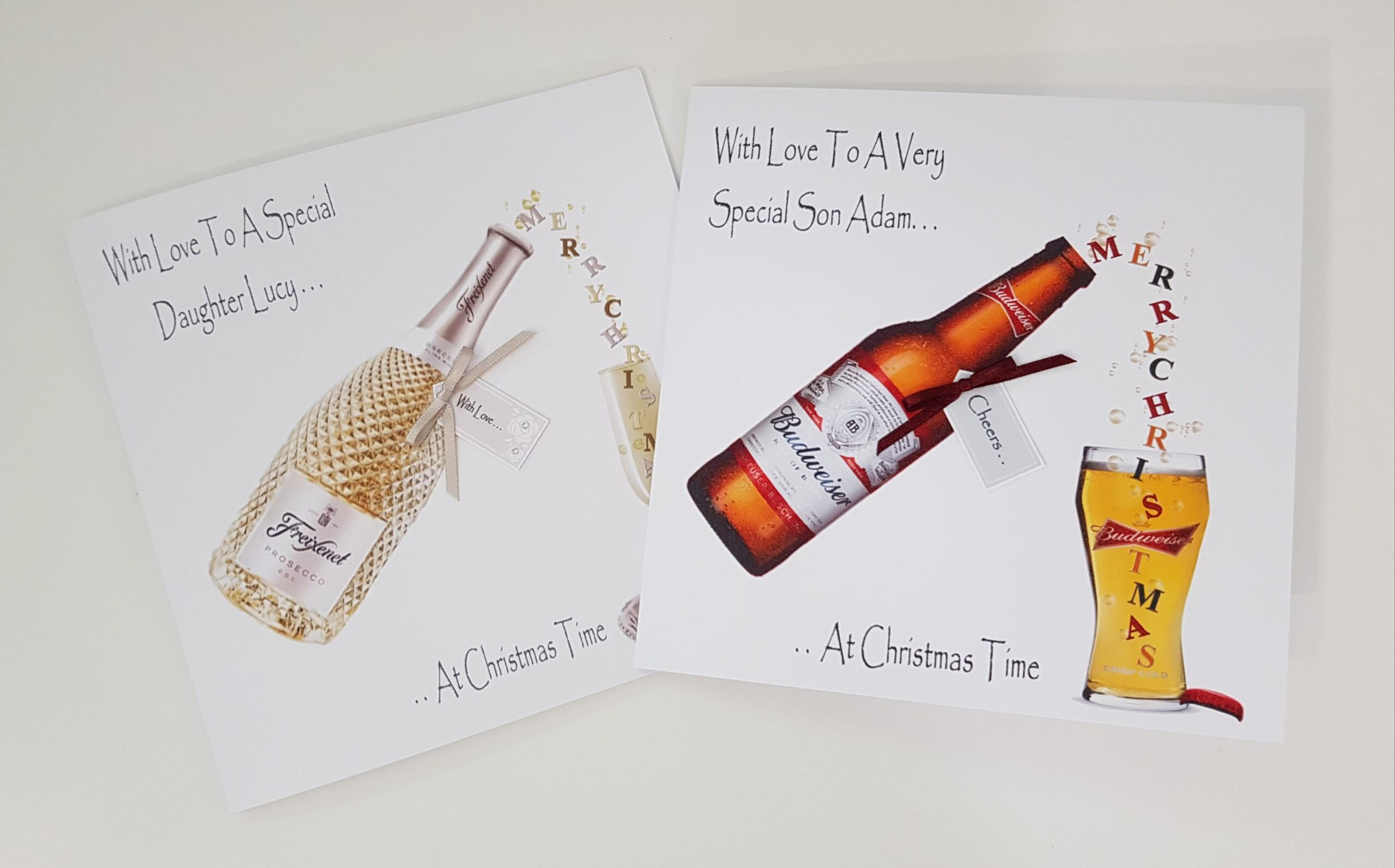 Personalised Christmas Card Champagne Beer Special Son Daughter Any Person