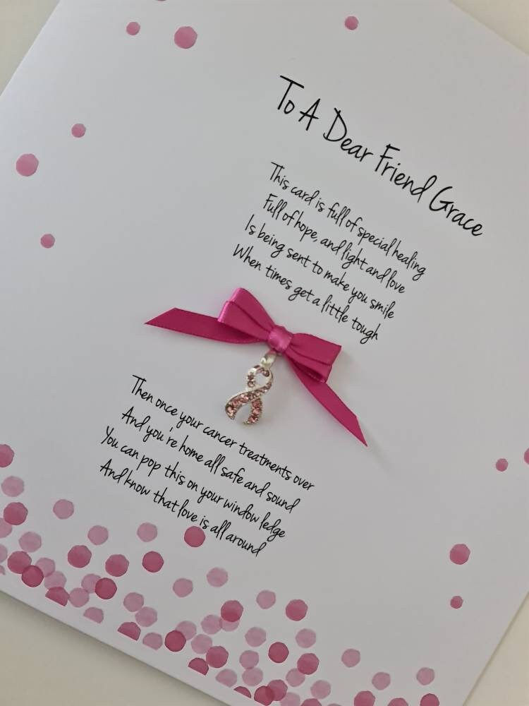 Thumbnail: Personalised Cancer Card Pink Crystal Ribbon Thinking Of You Get Well Auntie