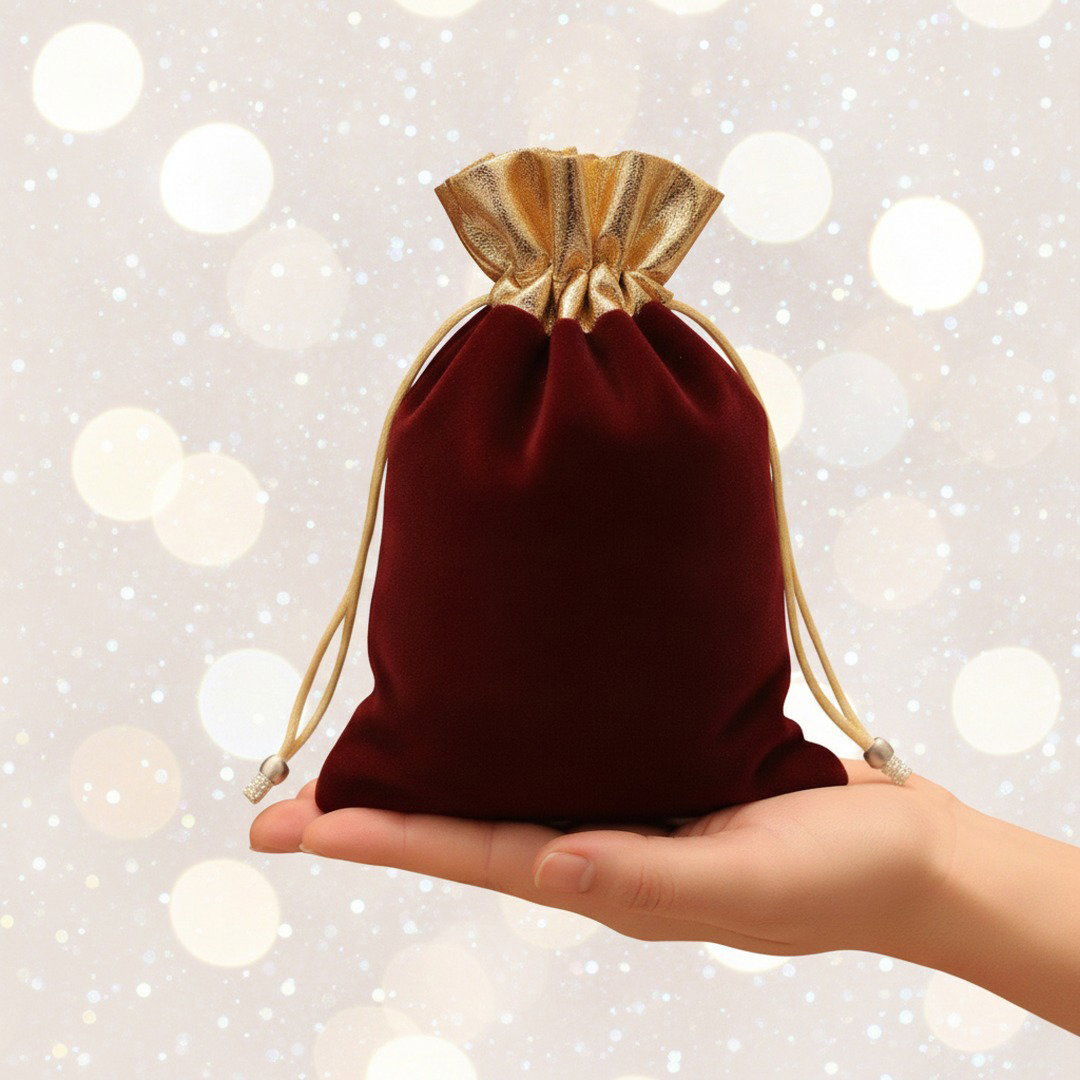 Beautiful Velvet Drawstring Gift Bag - Christmas Gift Bag - Approx 15cm x 16 cm