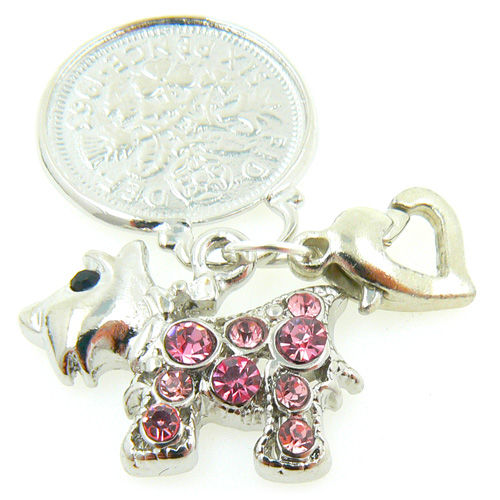 Thumbnail: Crystal Dog and Sixpence Wedding Garter Charm