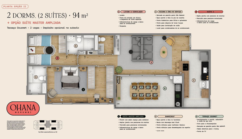 Planta 94m² Suíte Ampliada
