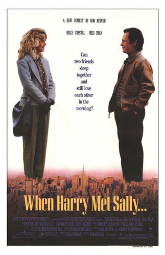Harry (Billy Crystal) and Sally (Meg Ryan) facing each other with New York City skyline in the background. "When Harry Met Sally..." runs along the bottom of the poster in yellow writing.