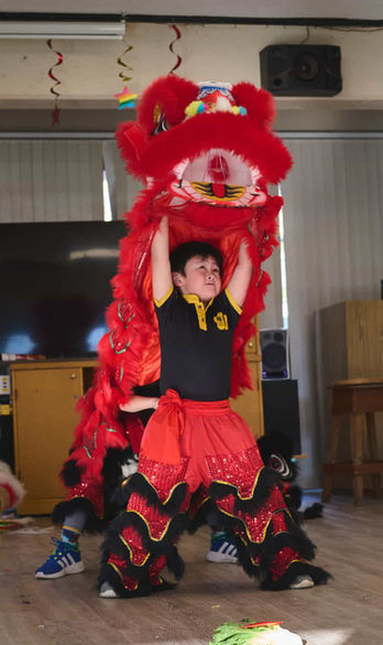 Red lion dance kid lion