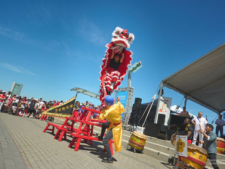 Lion dance bench routine in Vancouver