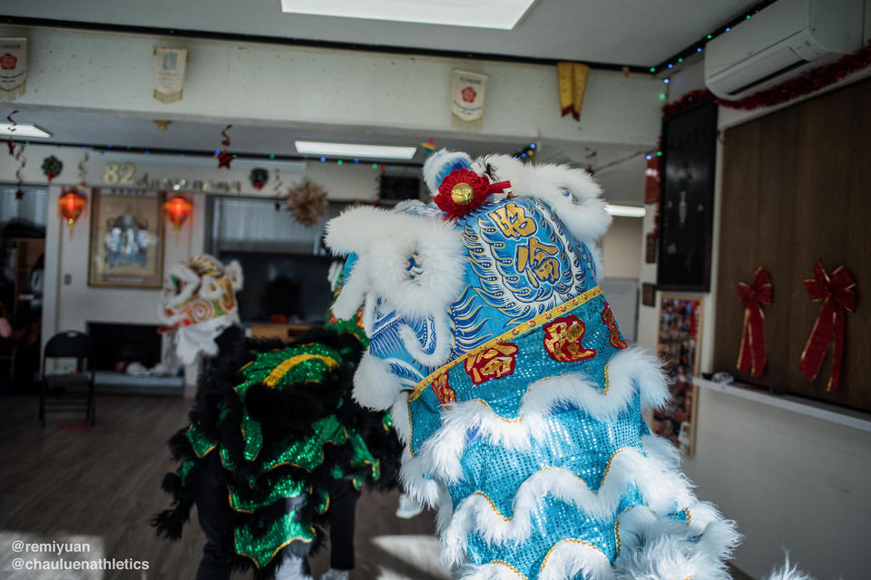 A parade of lions at Chau Luen Tower