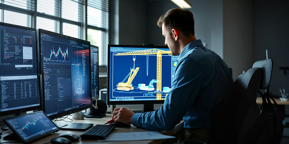 appointed person making a crane lift plan on computer with auto cad focus on computer scr