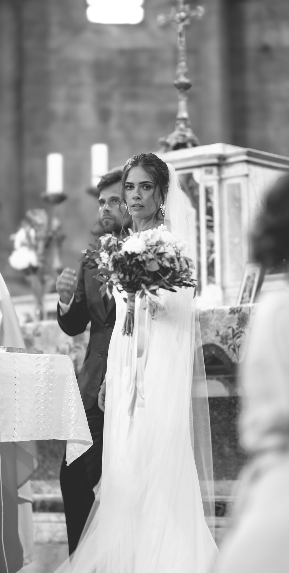 Bride during an emotional wedding ceremony.