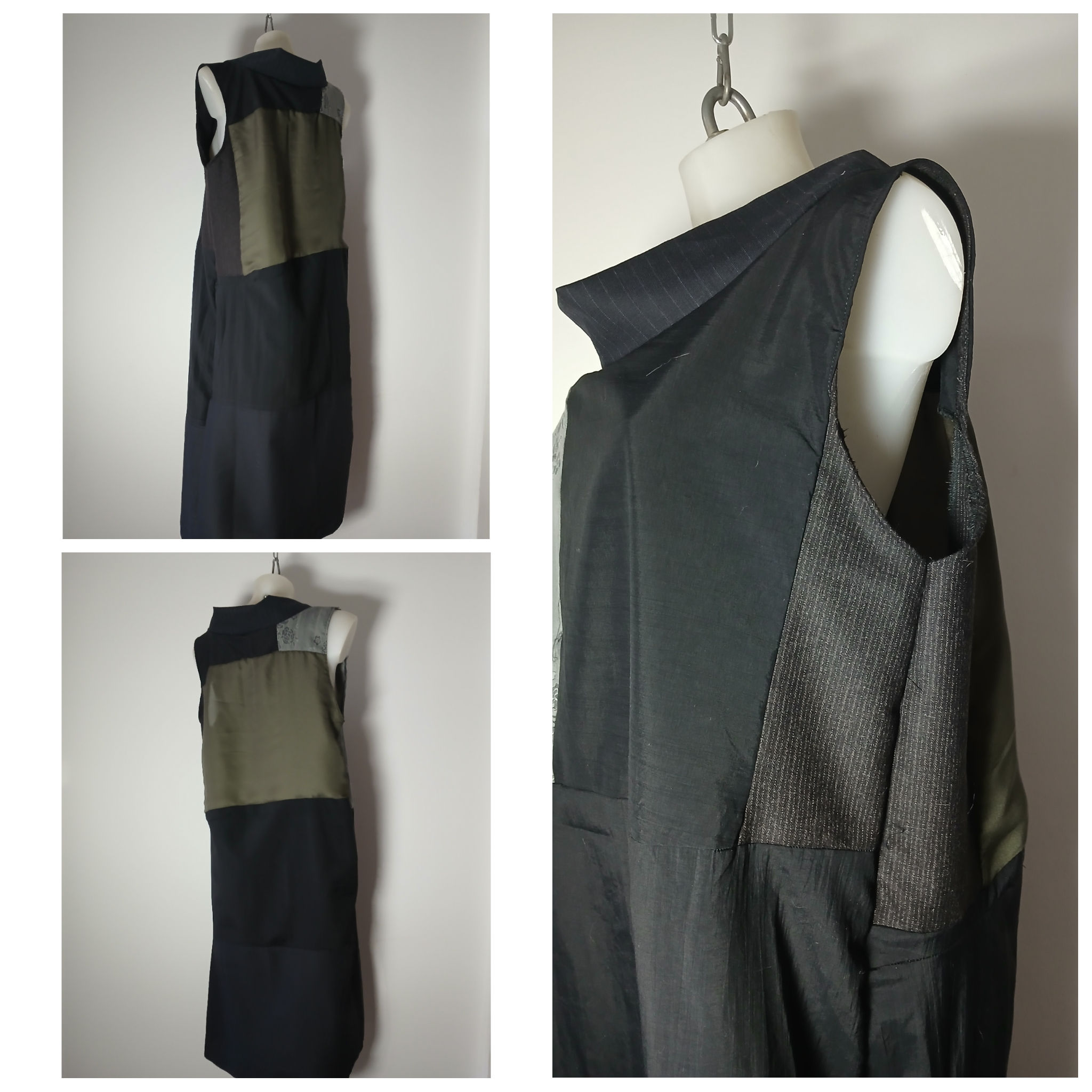 Patchwork Style A line Pin Stripe Dress One Size