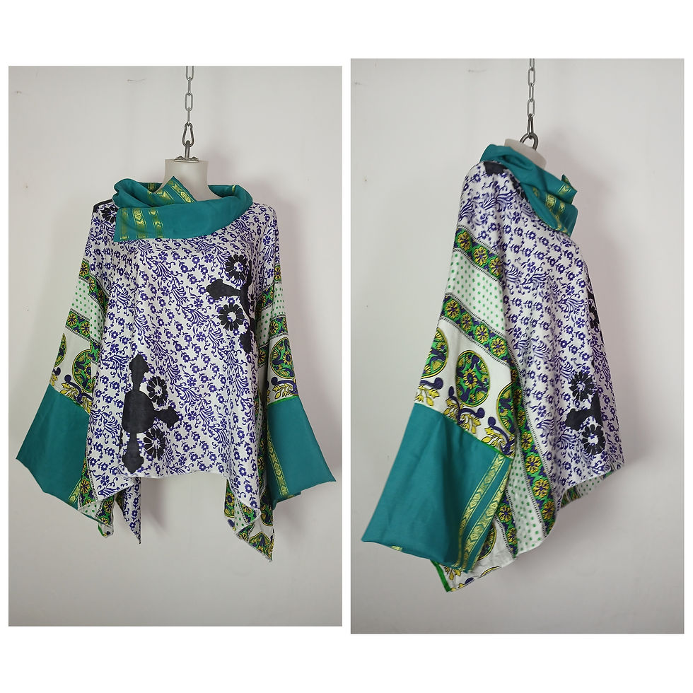 Thumbnail: Indian Silk Printed Kimono style Top with Cowl Neck Collar