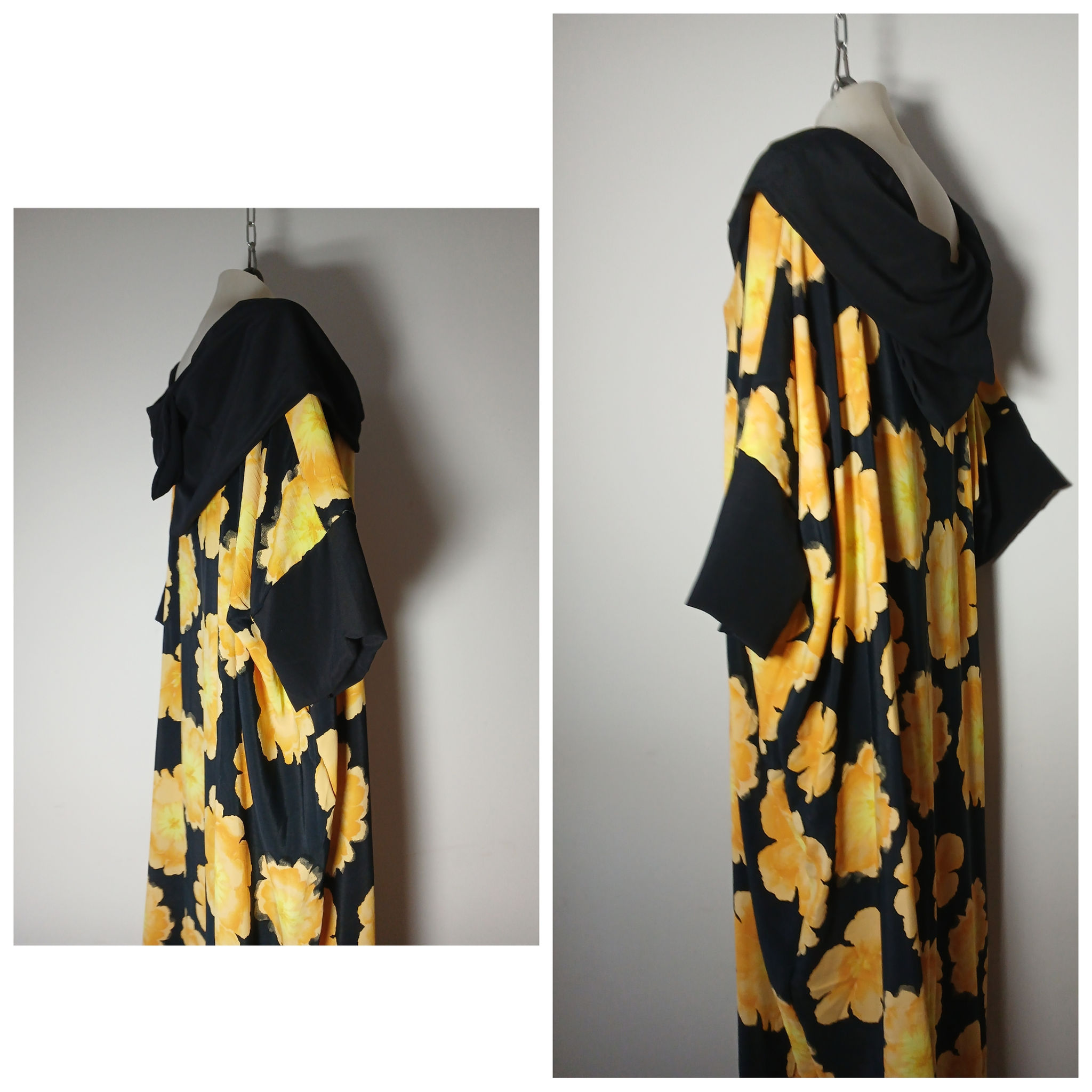 Handmade One-of-a-Kind French Fleur Viscose Dress – Oversized Cowl Collar