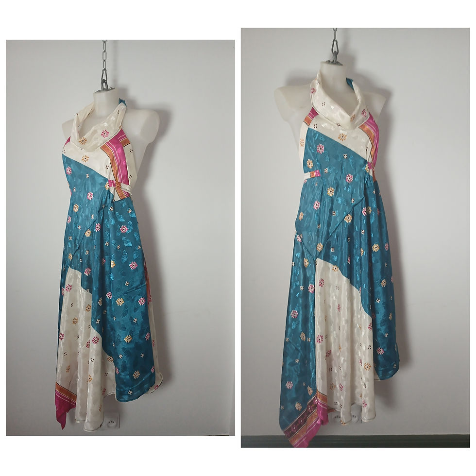 Thumbnail: One Of a kind Saree Silk Backless Halter neck Summer Dress 