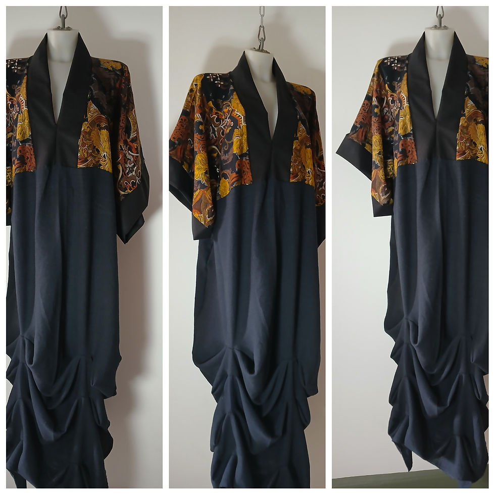 Thumbnail: One-Off Designer Kimono Dress – Handmade Avant Garde Style in French Viscose 