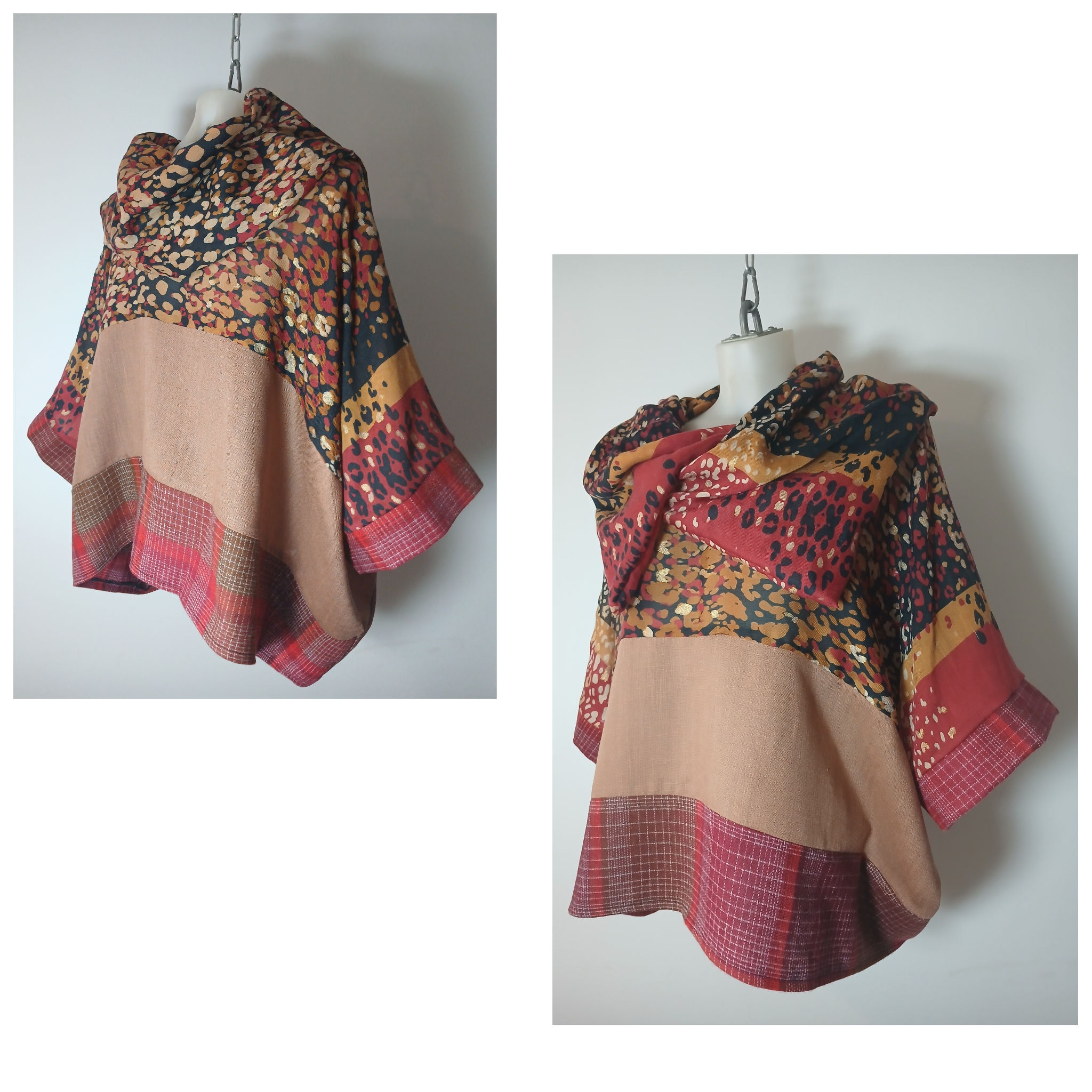 One-of-a-Kind Handmade Kimono-Style Top – Flowing Cowl Neck in Indian Print