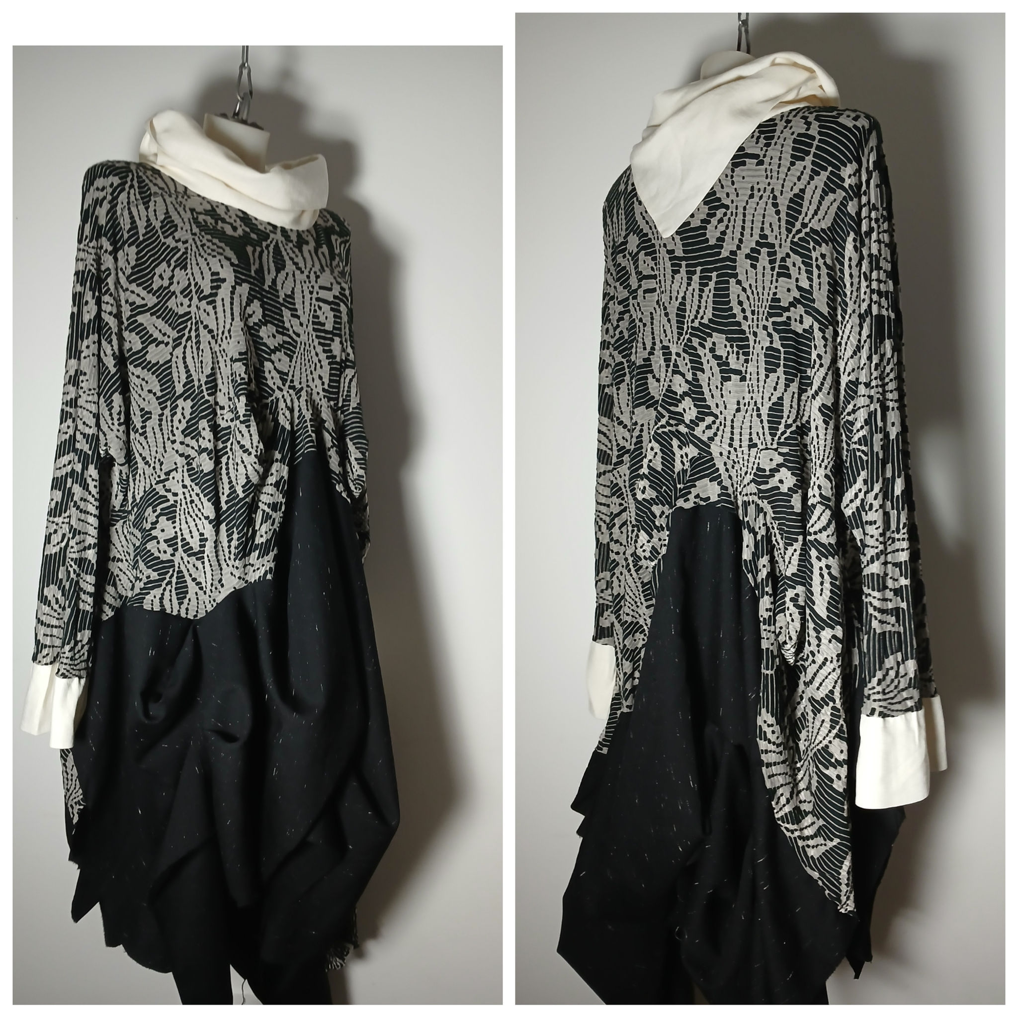 The Noir Cowl: Linen & Wool Bias-Cut Tunic