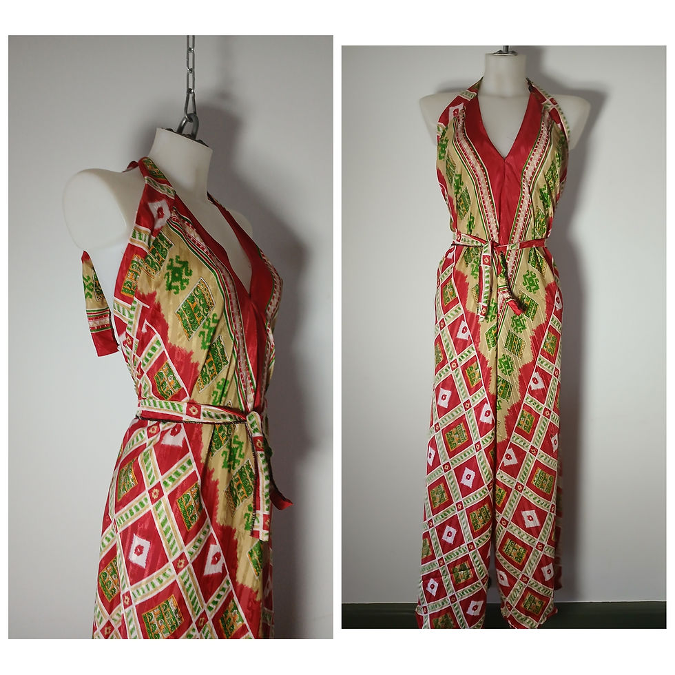 Thumbnail: Red Backless Saree Silk Playsuit