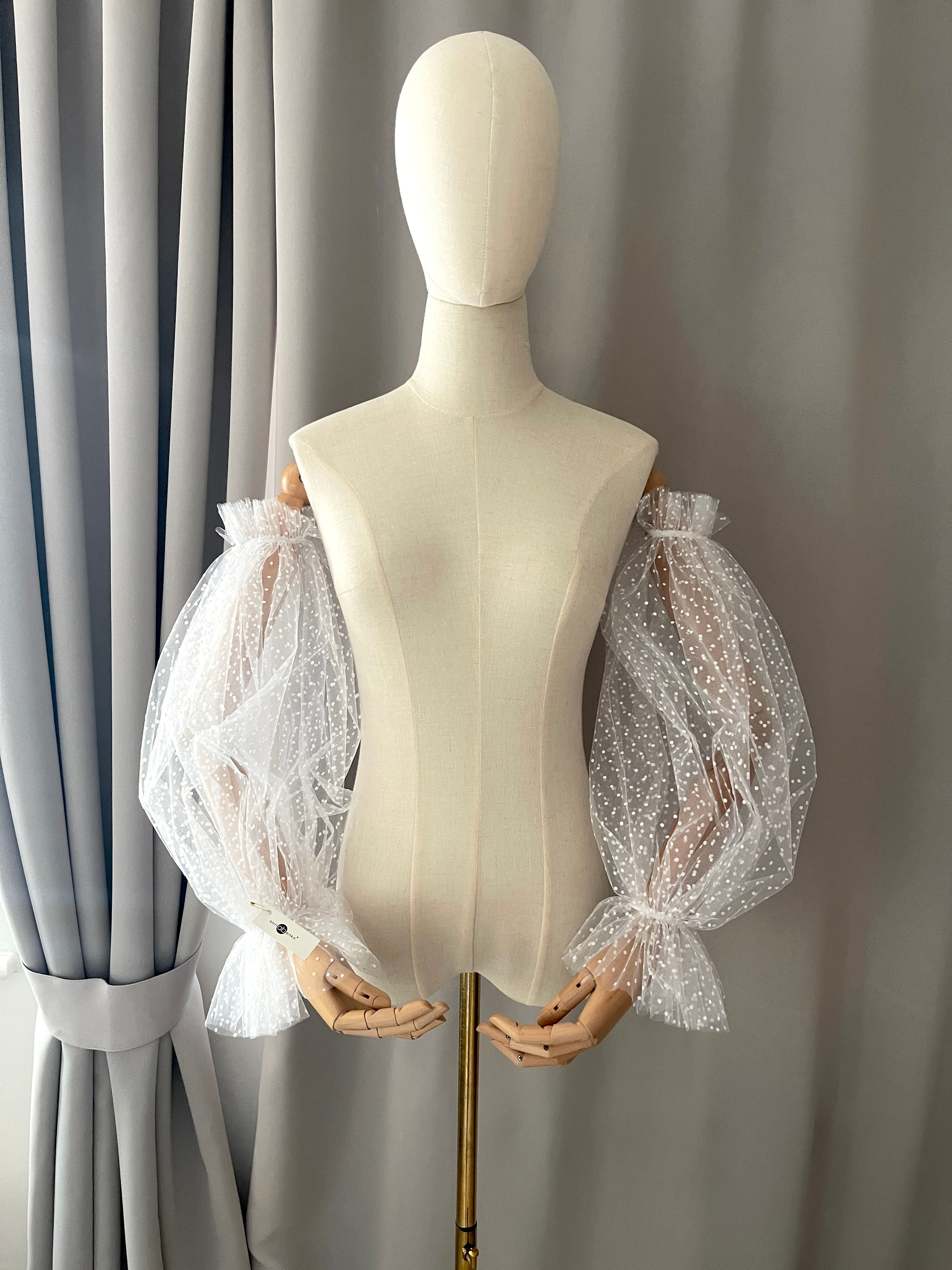White Polka Dot tulle Detachable Sleeves