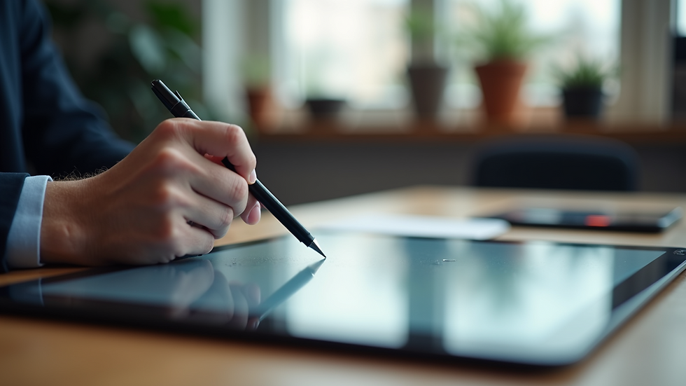 Close-up view of a digital tablet with a stylus for drawing