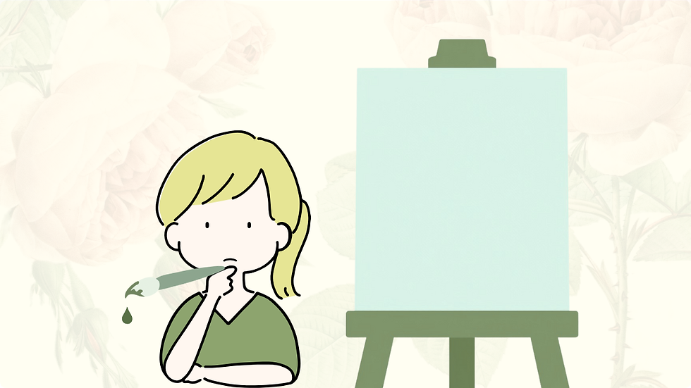 Illustration d’une personne immobile devant un chevalet et une toile vierge, tenant un pinceau dont la peinture goutte, symbolisant le perfectionnisme et la procrastination qui freinent le passage à l’action.