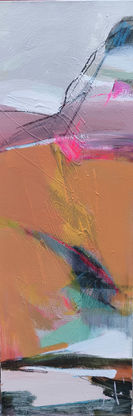 Abstract oil painting "Break the Limits 2" by Sanita Balode, oil on canvas, 90x30 cm, 2025. Exploring the limits of human ability.