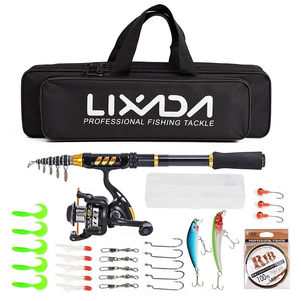 Thumbnail: Fishing Reel, Fishing Rod Gear, Reel, Line, Lures, Hooks, With Bag