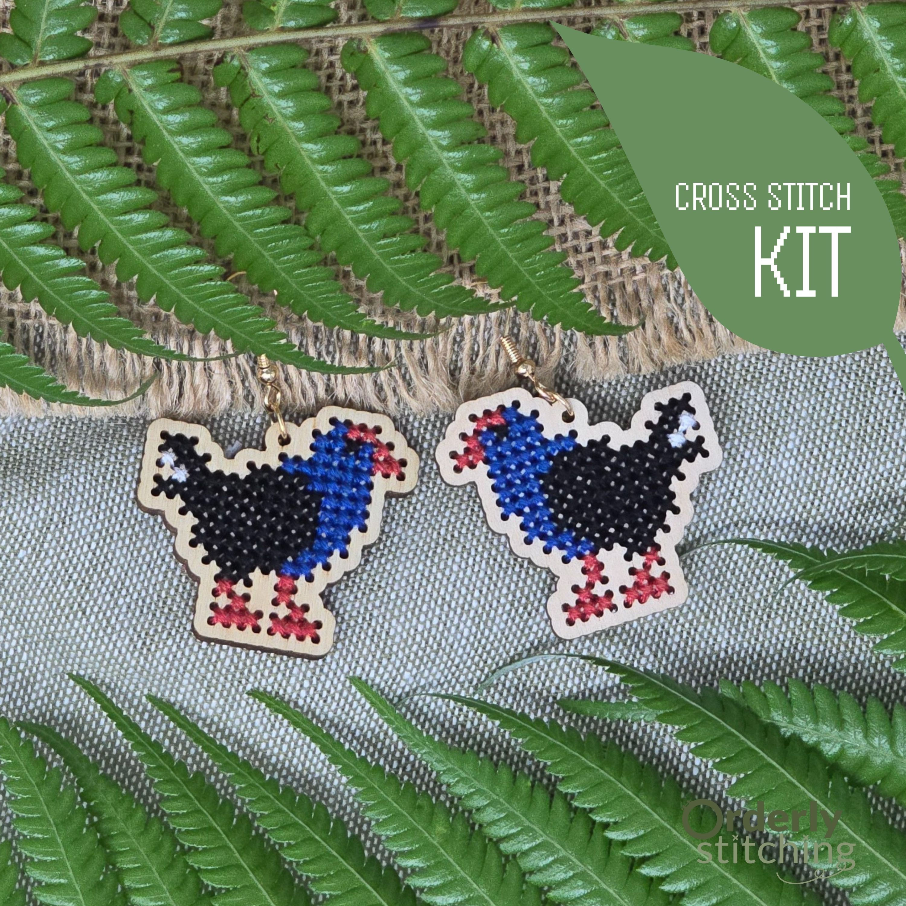 Pūkeko - Cross Stitch Earrings Kit