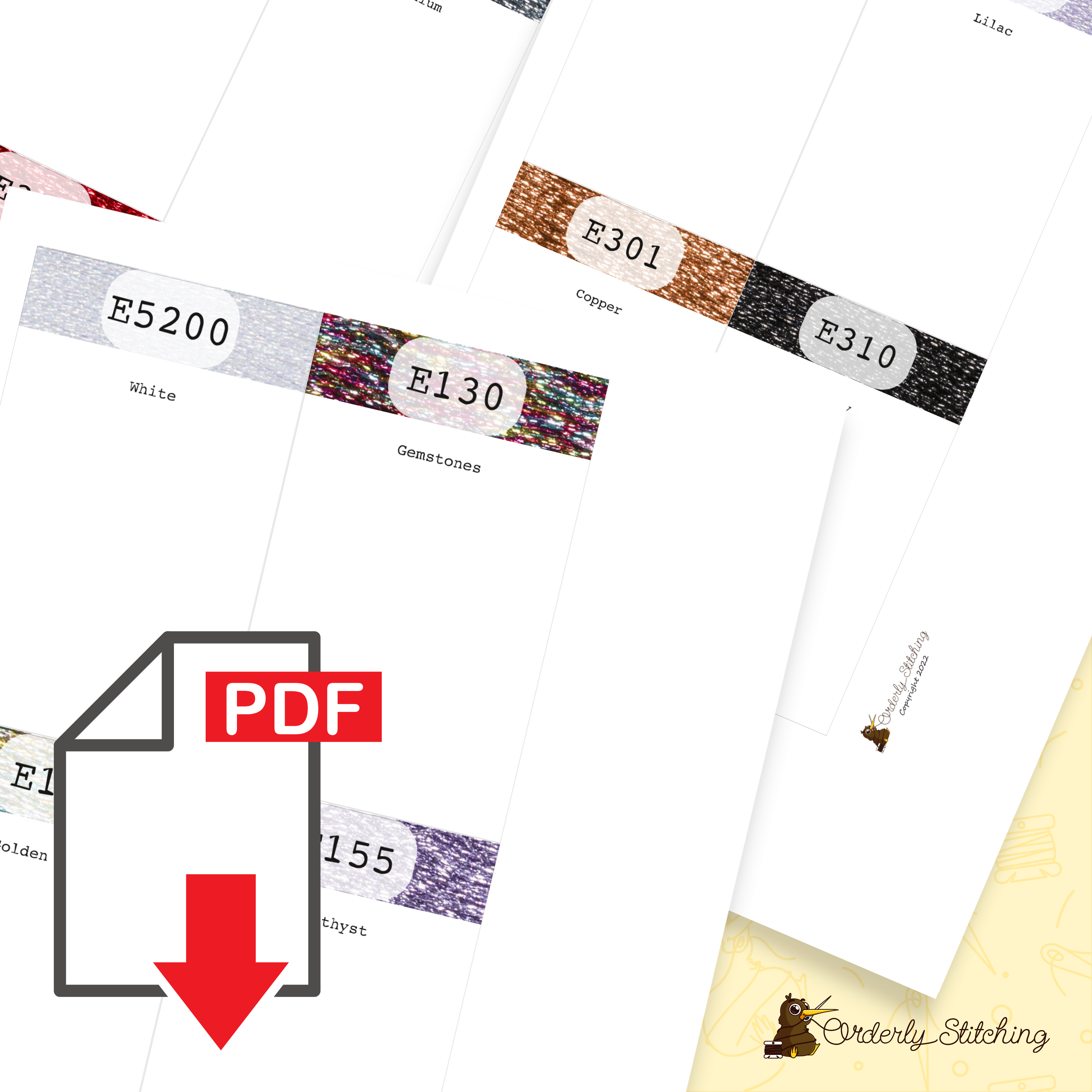 PDF Printable index cards (71x115mm) designed for DMC Light Effects Threads