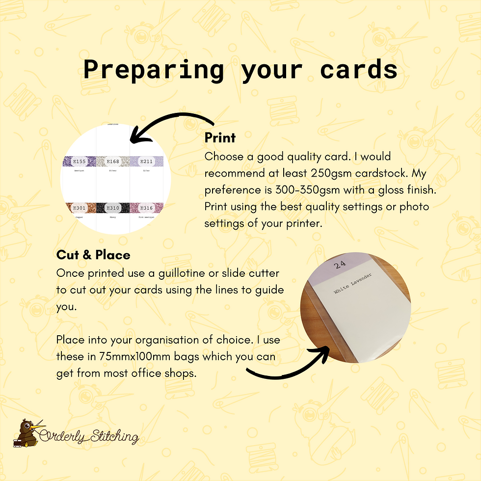 Thumbnail: PDF Printable index cards (65x90mm) designed for DMC Light Effects and MP
