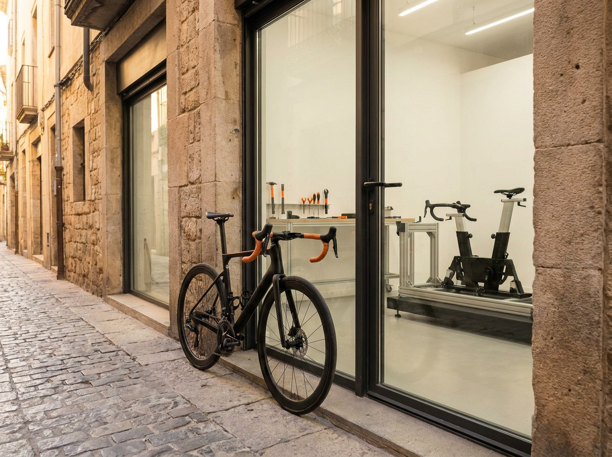 The studio entrance on a narrow stone street in Girona