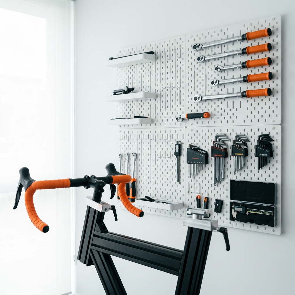 The tool wall: torque wrenches, hex keys, and calipers on a shadow board
