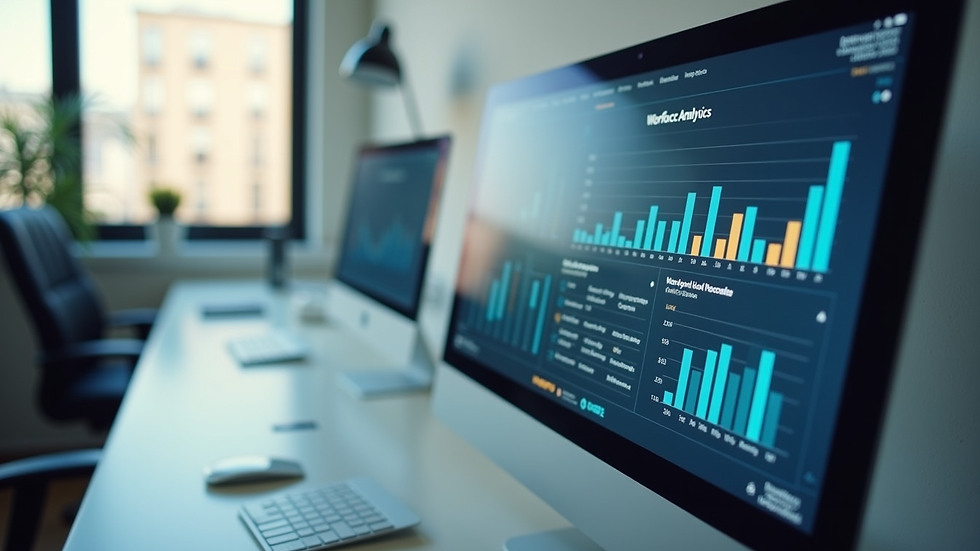 Eye-level view of a computer screen displaying workforce analytics dashboard