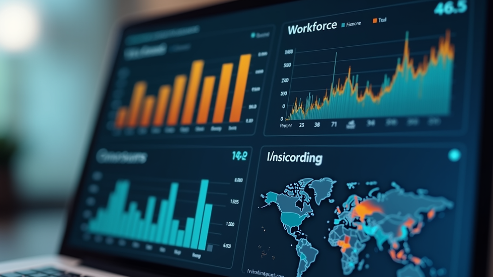 Close-up view of a digital dashboard displaying workforce performance metrics