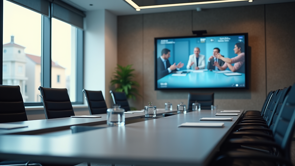 Eye-level view of a modern conference room with digital training setup
