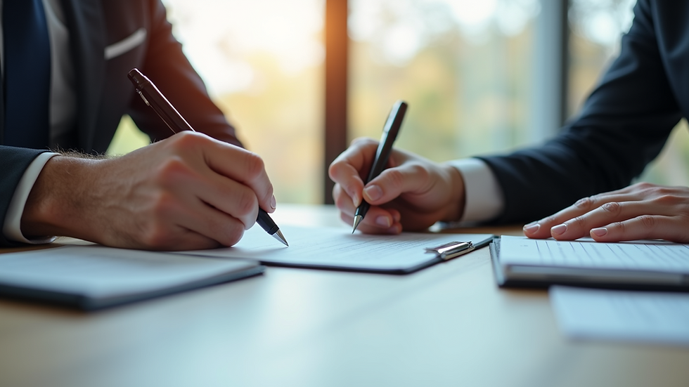 Eye-level view of a person signing a real estate contract