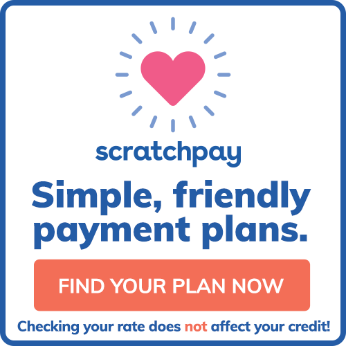 The logo for Scratch Pay Financing with the slogan “Simple, Friendly Payment Plans”