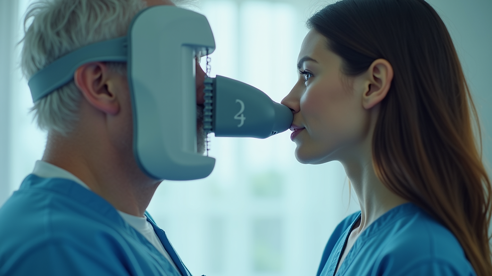 Close-up view of a spirometry test being conducted in a pulmonology clinic
