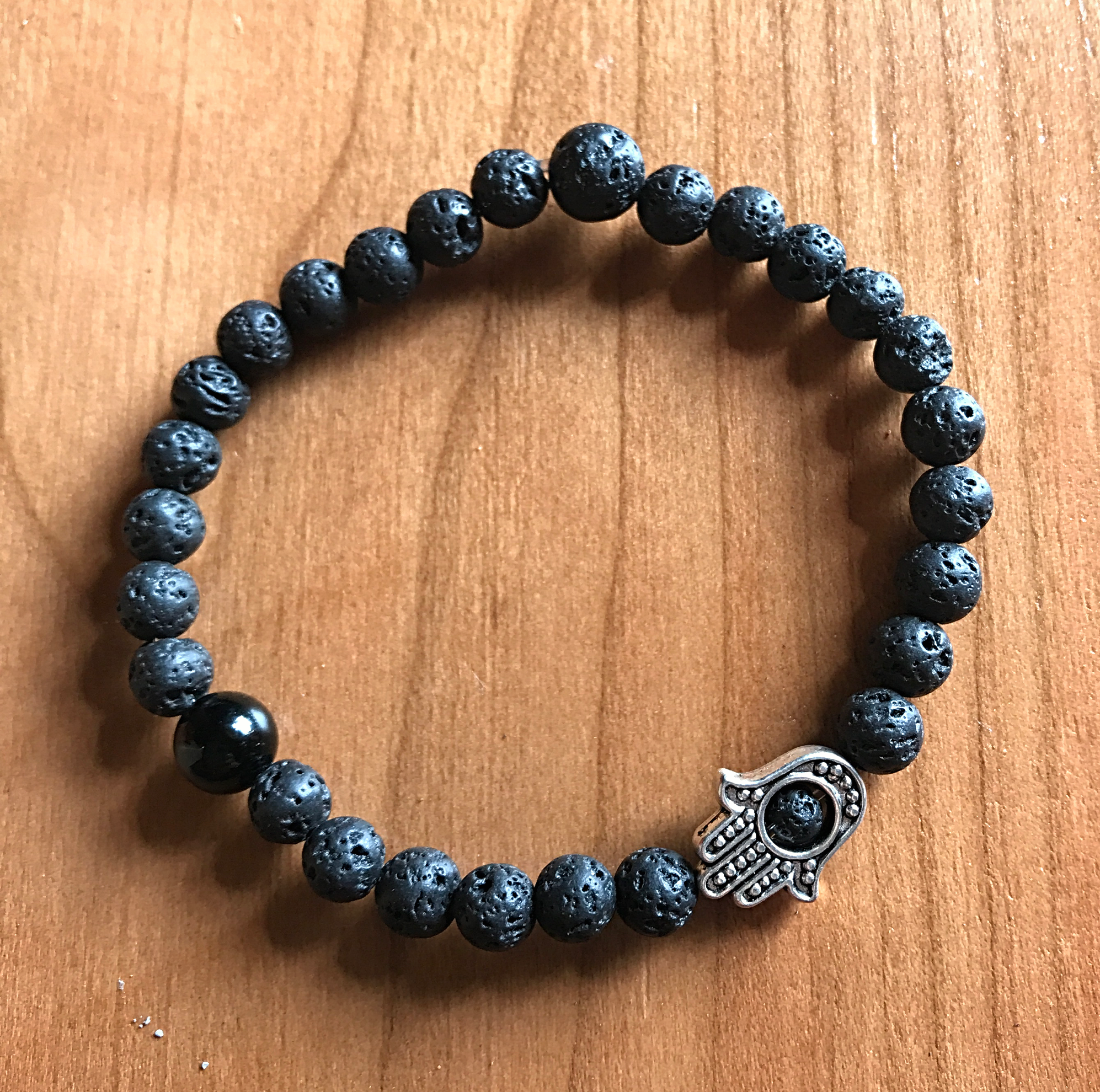 Strength - Black Onyx and Hamsa Lava Stone Bracelet