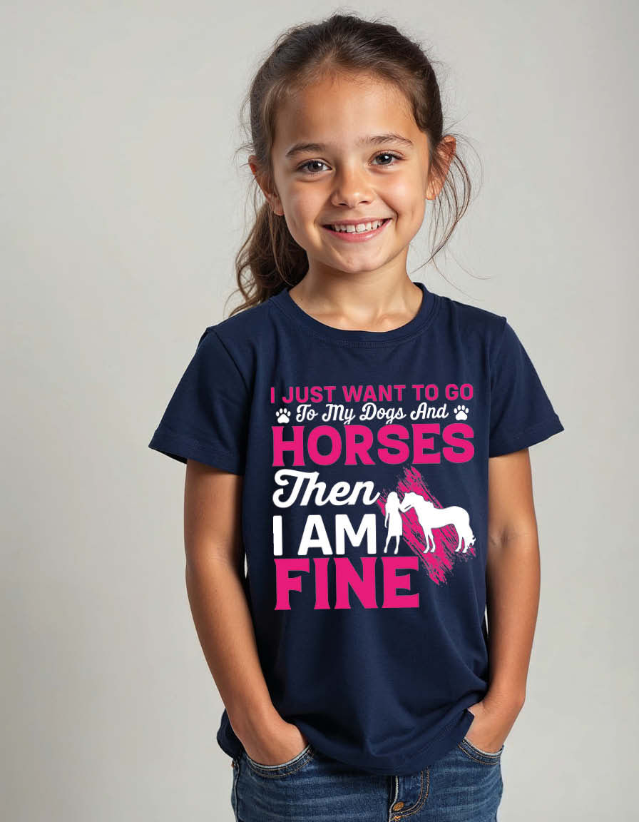 Thumbnail: i just want to go to my dogs and horses then i am fine Unisex Printed T-Shirt